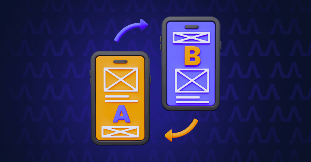A visual graphic of an A/B test on illustrated phones.